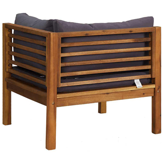 Sectional Corner Sofa with Dark Cushions Solid Acacia Wood for outdoor use, featuring durable acacia wood frame and plush cushions.