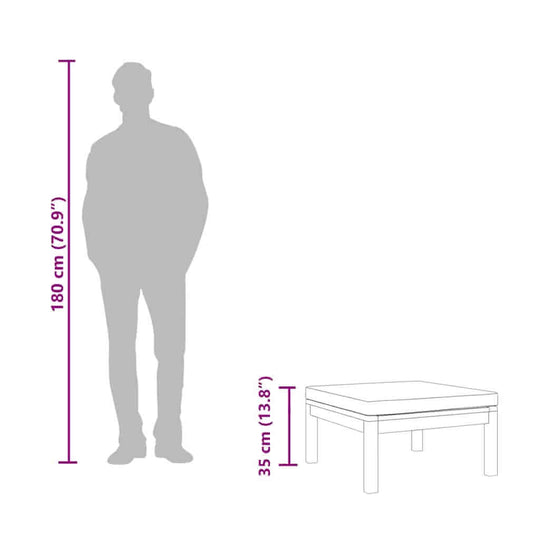 Footrest with Dark Cushion Solid Acacia Wood size comparison illustration.