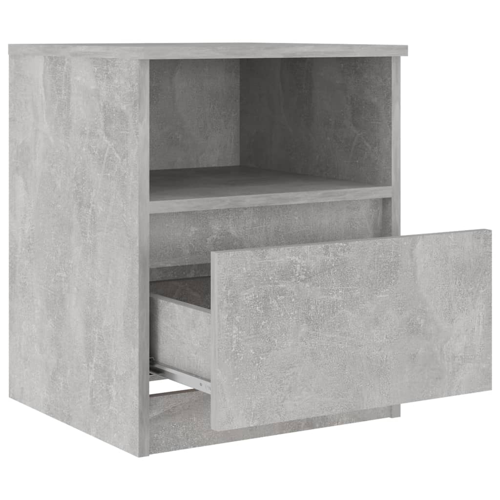 Bed cabinet in concrete grey with one drawer and shelf, stylish engineered wood nightstand for bedroom organization.