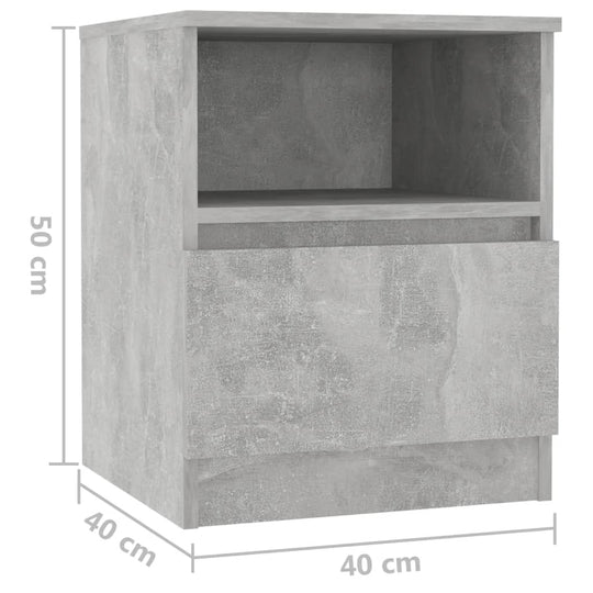 Concrete grey bed cabinet with one drawer and one shelf, measuring 40x40x50 cm, designed for durability and style.