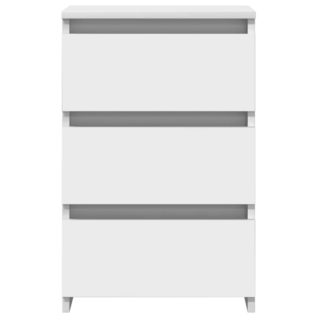 Bed Cabinets 2 pcs 40x35x62.5 cm Engineered Wood with three drawers in white finish.