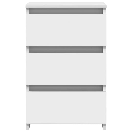 Bed Cabinets 2 pcs 40x35x62.5 cm Engineered Wood with three drawers in white finish.