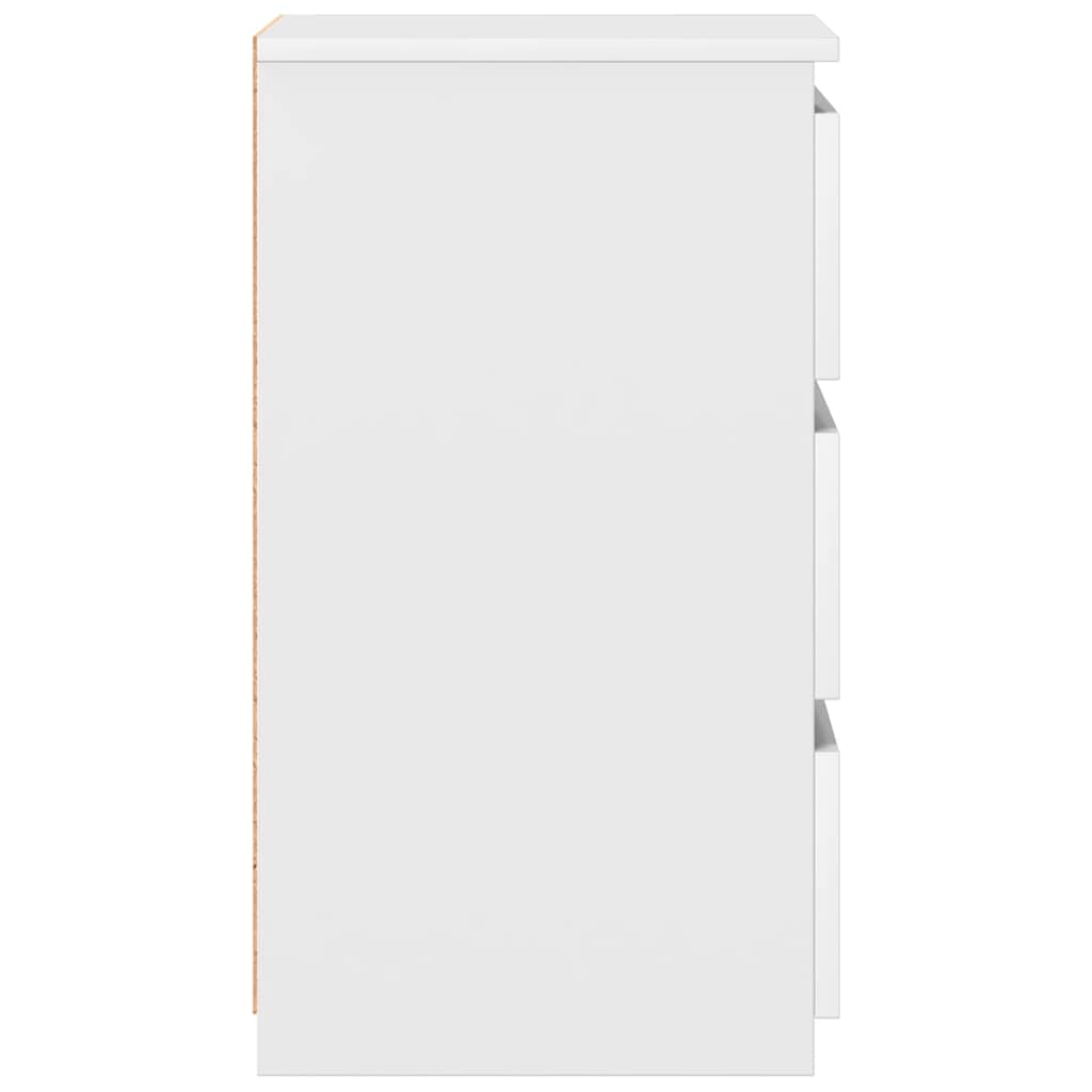 Bed Cabinets 2 pcs 40x35x62.5 cm Engineered Wood side view showcasing three drawers in white finish.
