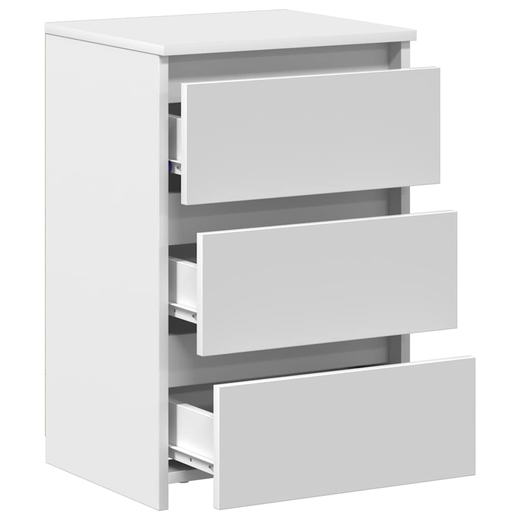 Bed Cabinets 2 pcs  40x35x62.5 cm Engineered Wood with three drawers in white finish.