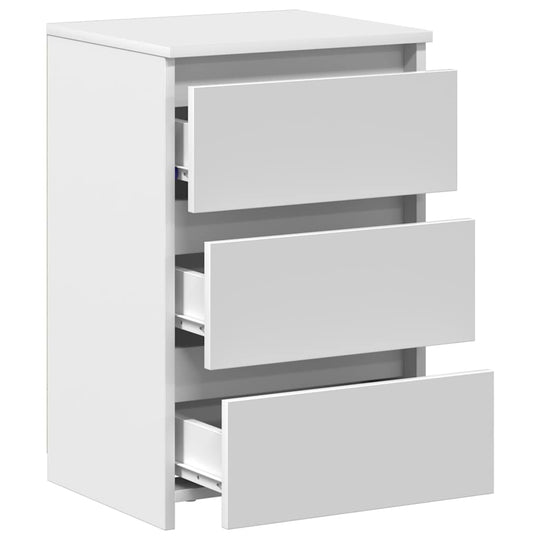Bed Cabinets 2 pcs  40x35x62.5 cm Engineered Wood with three drawers in white finish.
