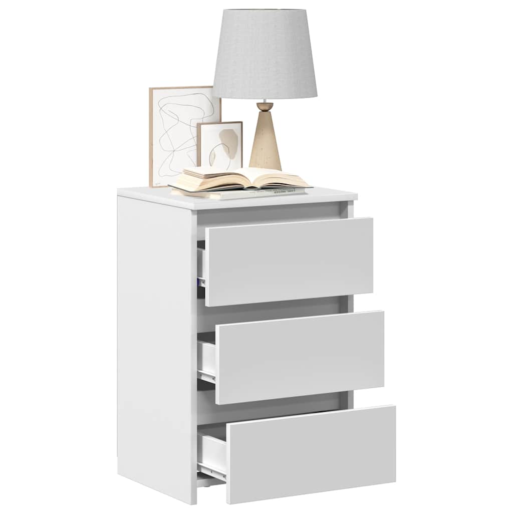 Bed Cabinets 2 pcs  40x35x62.5 cm Engineered Wood with three drawers and lamp on top.