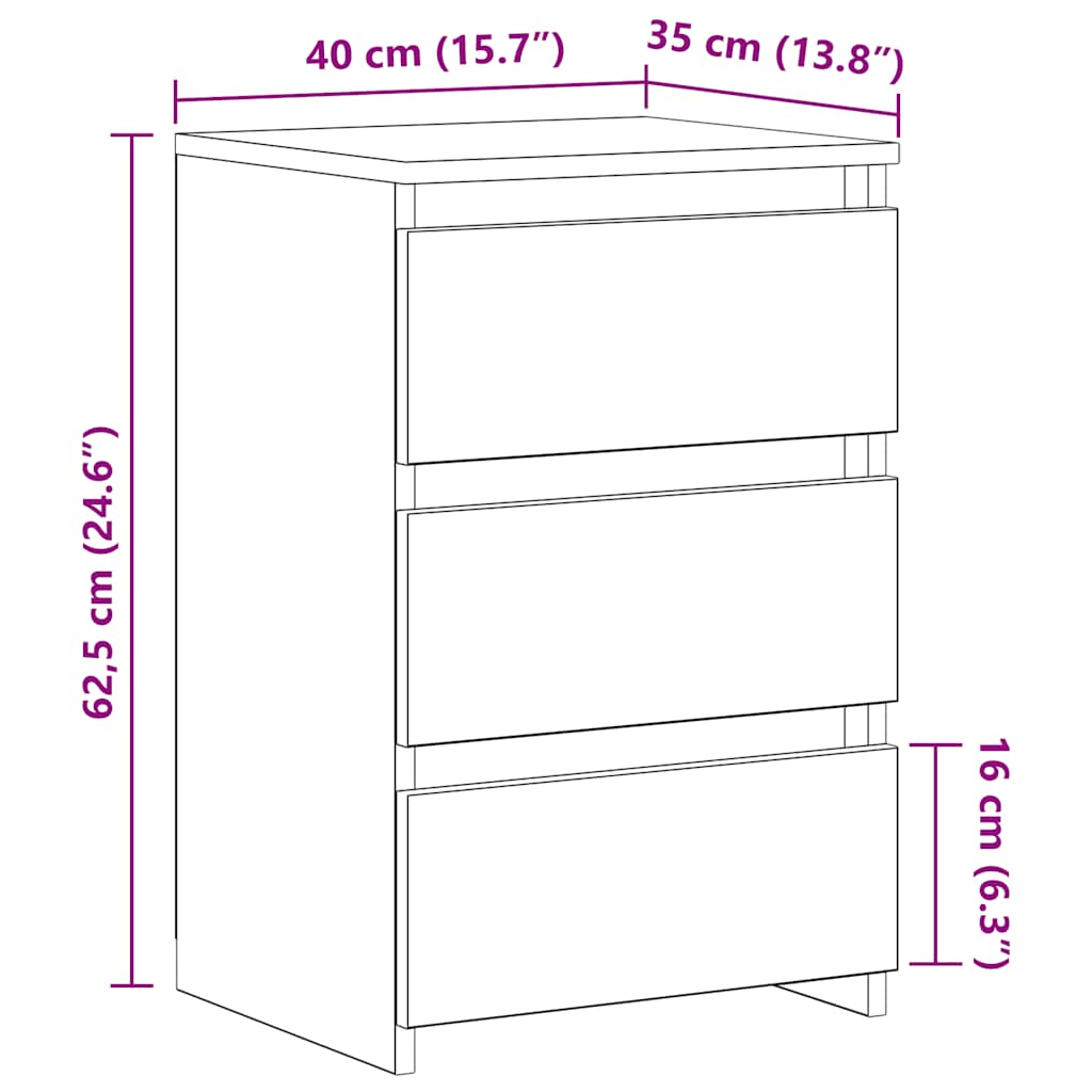 Bed Cabinets 2 pcs  40x35x62.5 cm Engineered Wood dimensions illustration showing 40x35x62.5 cm and drawer design.