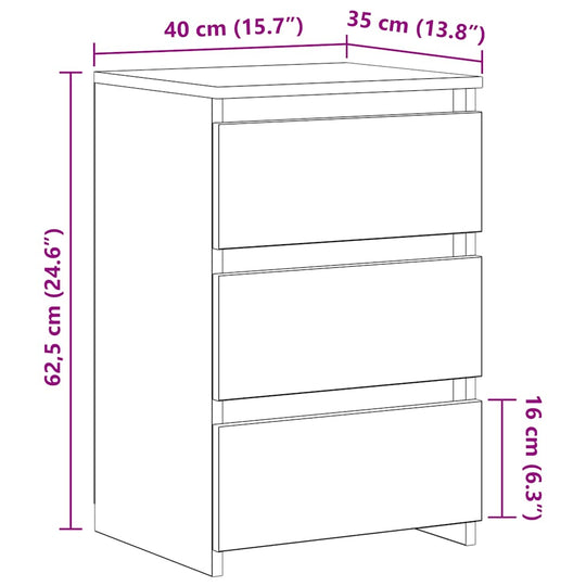 Bed Cabinets 2 pcs  40x35x62.5 cm Engineered Wood dimensions illustration showing 40x35x62.5 cm and drawer design.