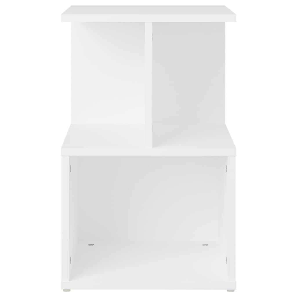 White bedside cabinet with open compartments, ideal for organizing books and decor, 35x35x55 cm engineered wood furniture.