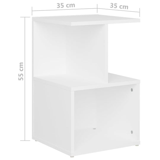 White bedside cabinet 35x35x55 cm in engineered wood with open compartments for storage and display.