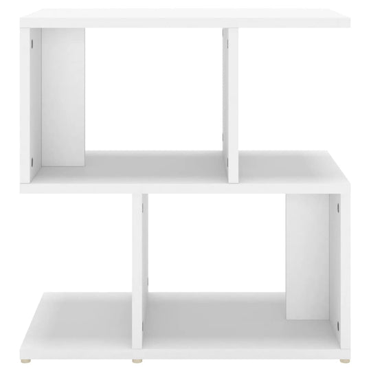 Bedside cabinet in white engineered wood, featuring open compartments for organized storage and a sturdy top for decor.