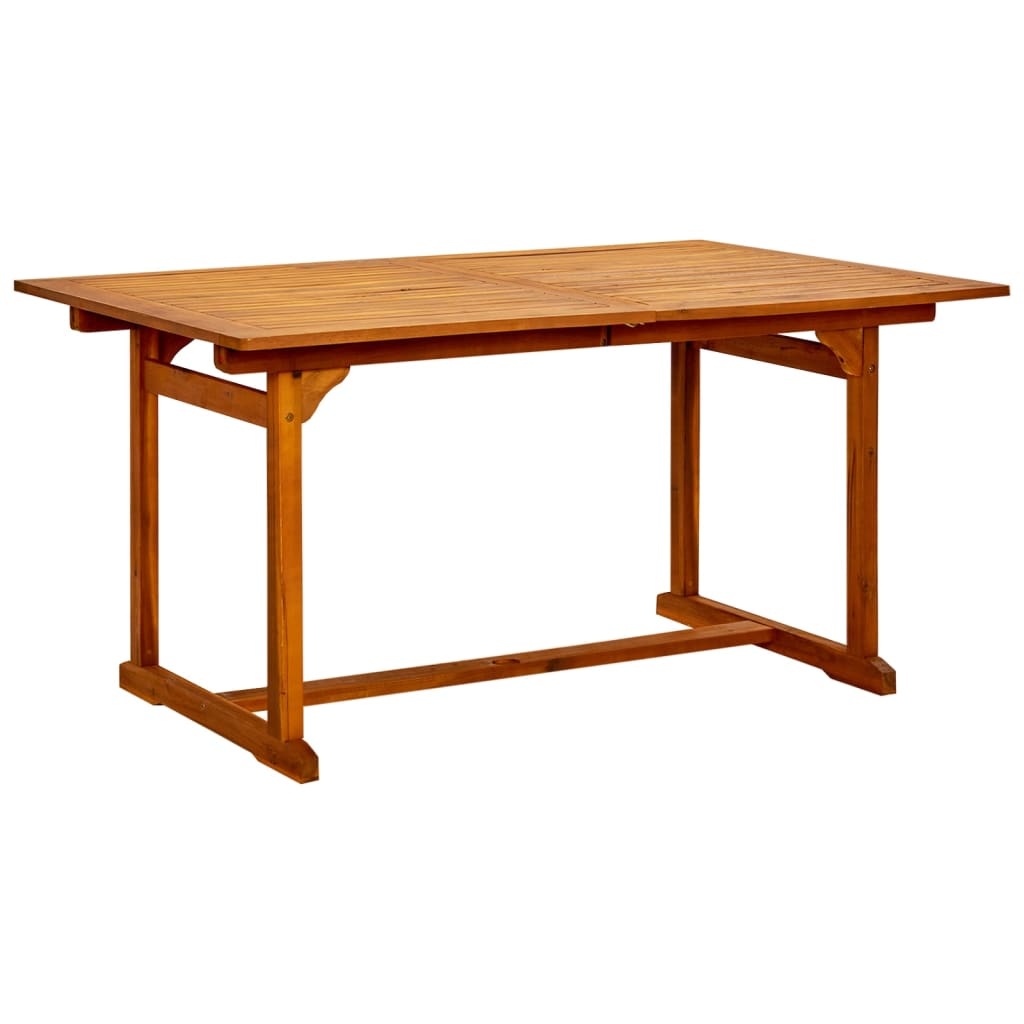 Extendable solid acacia wood garden dining table, weather-resistant and durable for outdoor use.