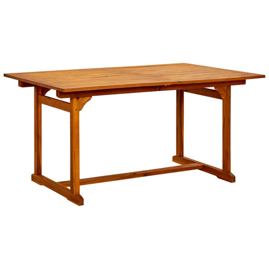 Extendable solid acacia wood garden dining table, weather-resistant and durable for outdoor use.