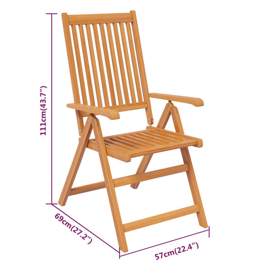 Foldable acacia wood garden chair with adjustable height and slatted design, perfect for outdoor dining.