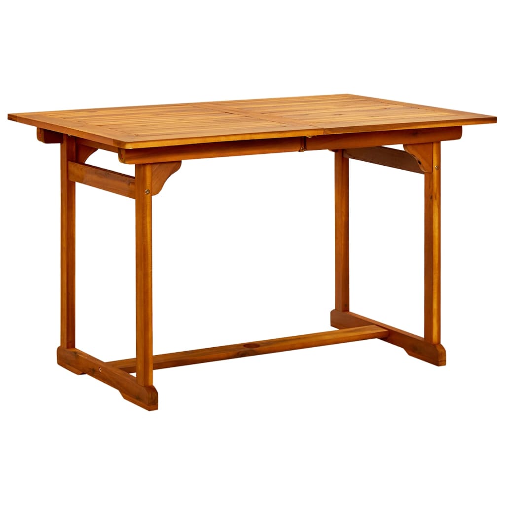 Extendable solid acacia wood dining table for outdoor and garden use, featuring a durable, weather-resistant design.