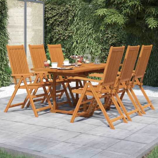 7 piece extendable garden dining set made of durable solid acacia wood, featuring a stylish design perfect for outdoor meals.