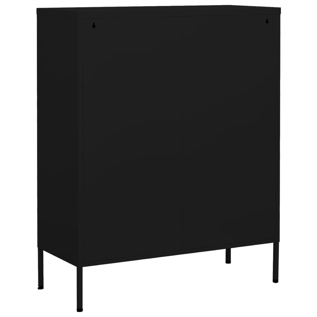 Black steel storage cabinet 80x35x101.5 cm with ample storage space and sturdy design for organizing home essentials.