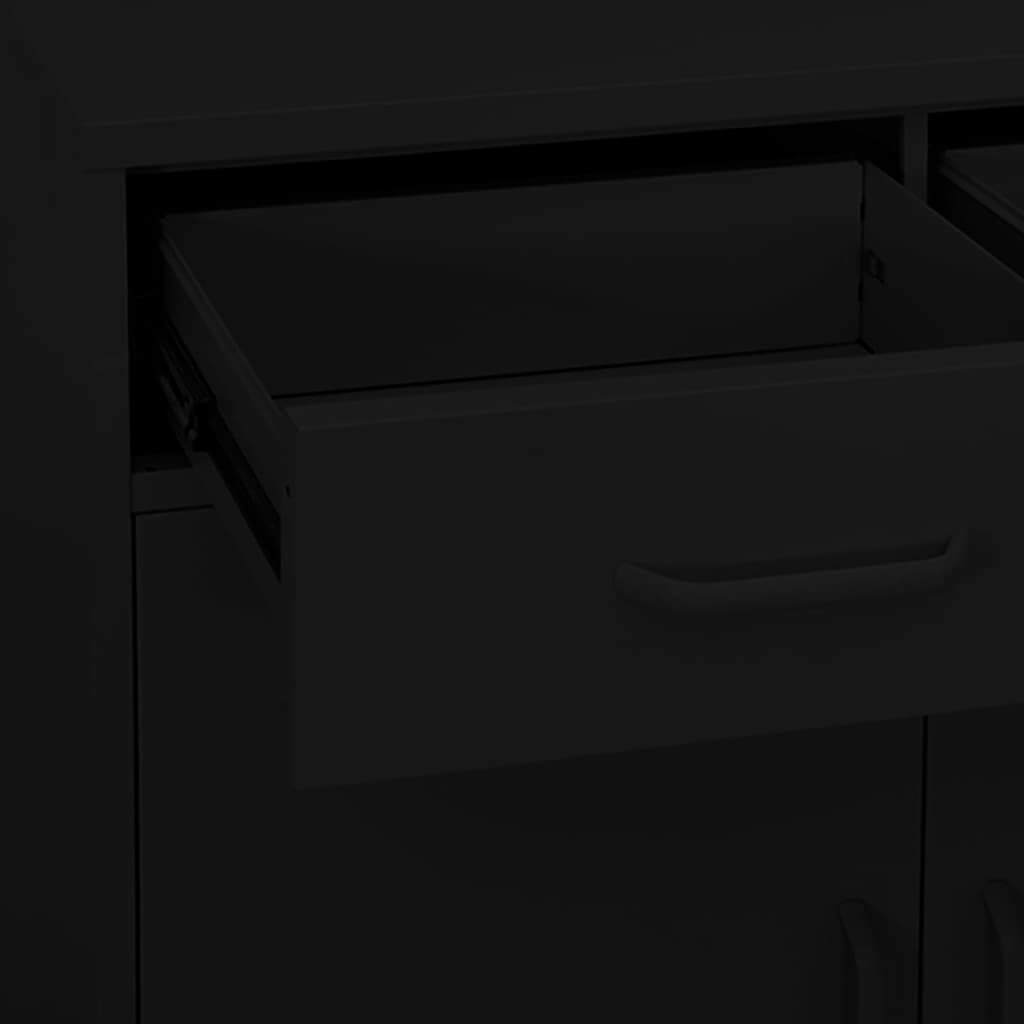 Black steel cabinet drawer with ball-bearing runners for smooth operation and ample storage space.