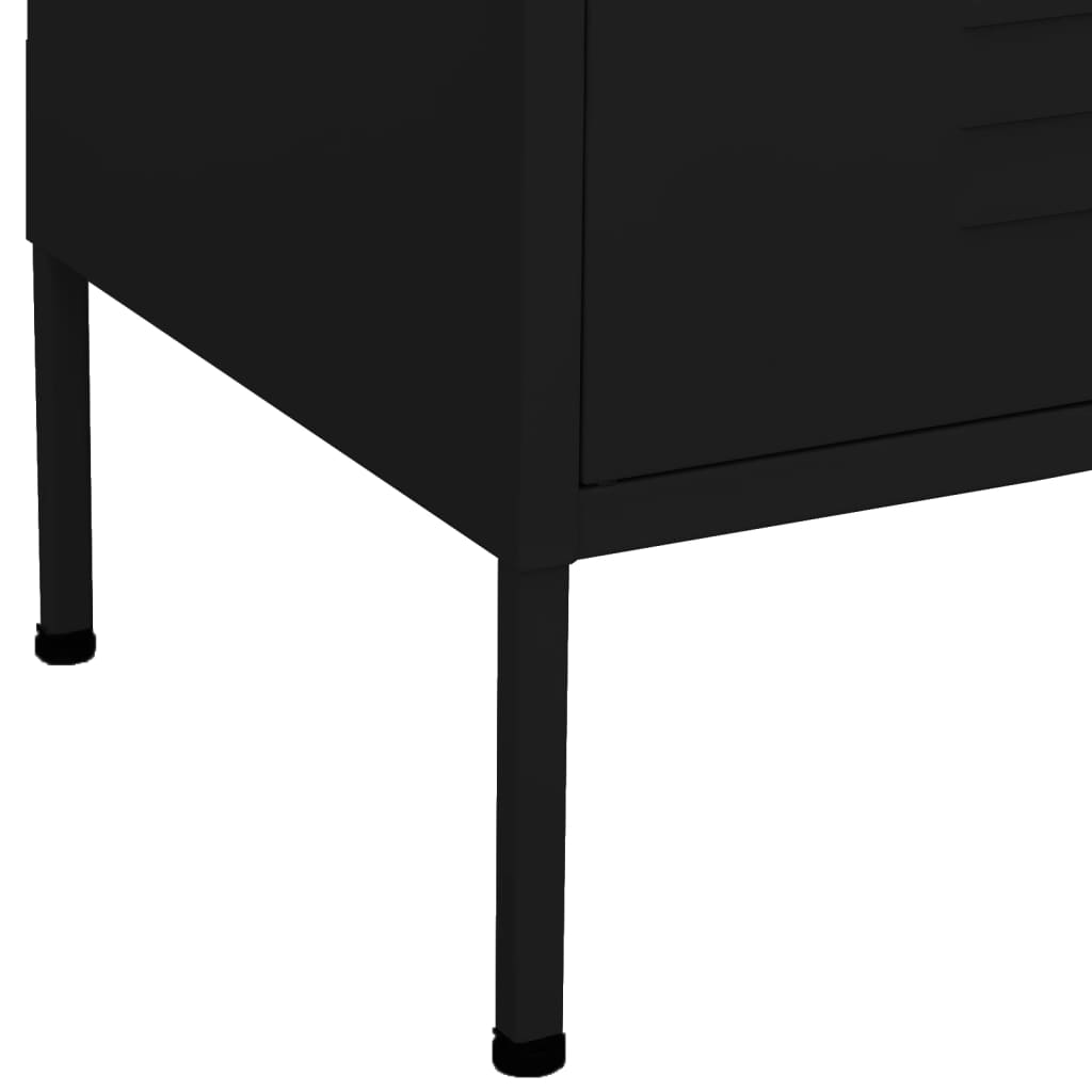 Black steel storage cabinet leg with smooth finish and drawer detail, perfect for home organization and storage solutions.