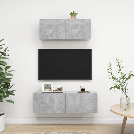 2 Piece TV Cabinet Set Concrete Engineered Wood , cabinet , 2 piece set,Cabinets & Storage -,concret finish,Decor -,Easy Installation,Entertainment Centers & TV Stands,Furniture -,Home Decor,Home Furnishings,Interior Design,Living Room Furniture,Modern De