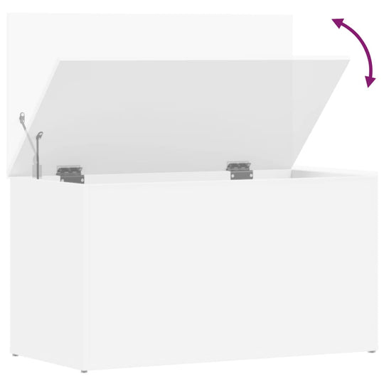 White storage chest with a hinged lid, ideal for organizing essentials in any living space.