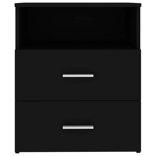 Modern black bedside cabinet with two drawers and one shelf, perfect for organized storage in your bedroom.