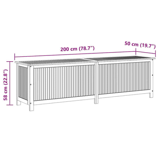 صندوق تخزين للحديقة، 200 × 50 × 58 سم، مصنوع من خشب الأكاسيا الصلب