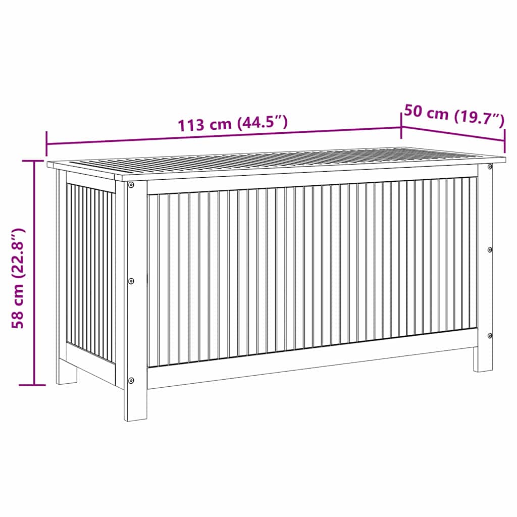 صندوق تخزين للحديقة، 113×50×58 سم، مصنوع من خشب الأكاسيا الصلب