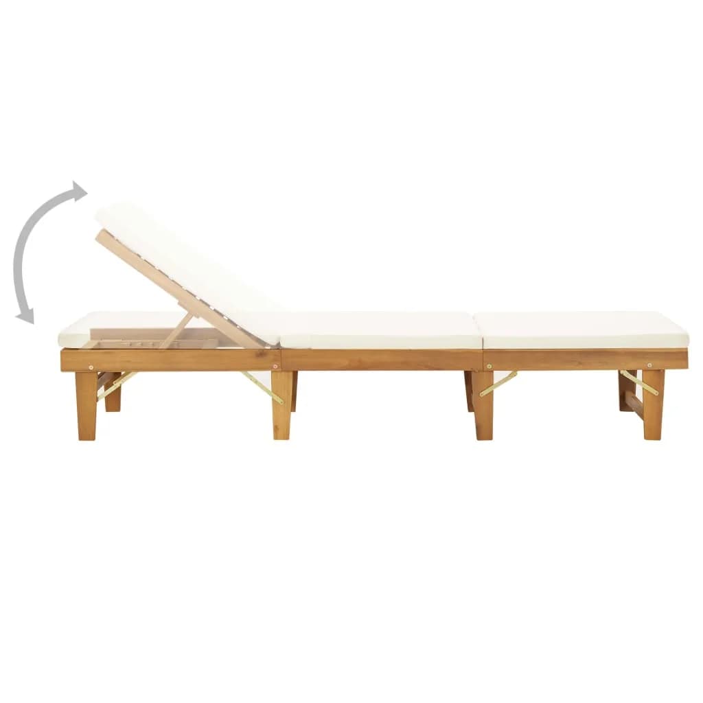 Folding Sun Lounger with Cushion Solid Wood Acacia Cream White