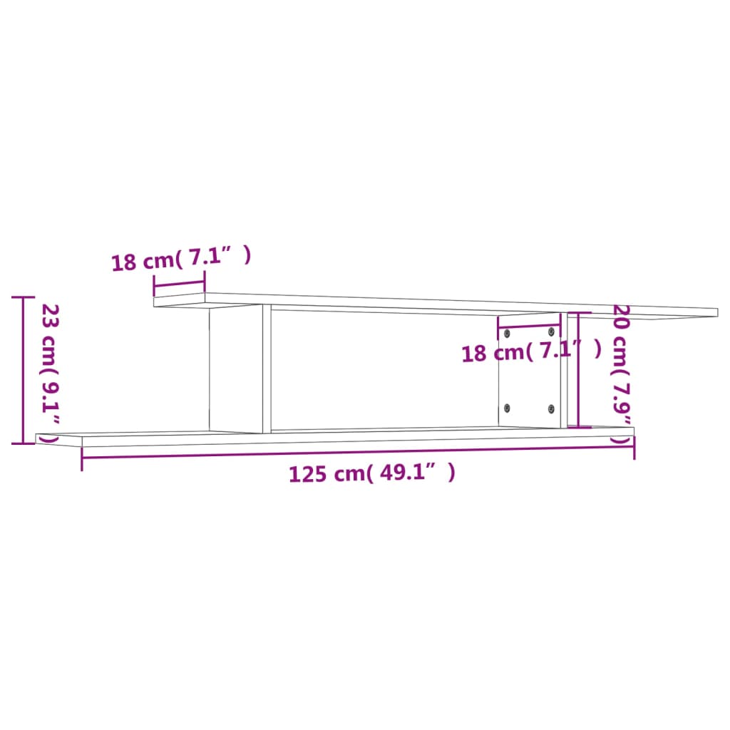 Wall-Mounted TV Shelf Sonoma Oak 125x18x23 cm Engineered Wood