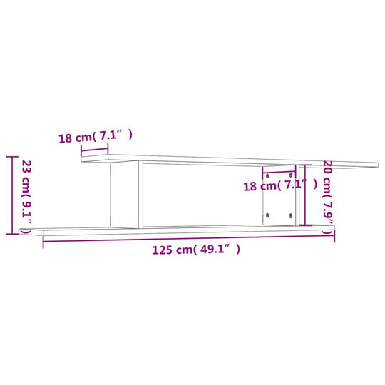 Wall-Mounted TV Shelf Sonoma Oak 125x18x23 cm Engineered Wood