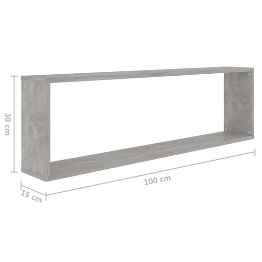 Wall Cube Shelf 2 pcs Concrete Grey 100x15x30 cm Engineered Wood