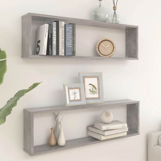 Wall Cube Shelf 2 pcs Concrete Grey 100x15x30 cm Engineered Wood