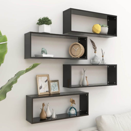 Wall Cube Shelf 4 pcs Black 60x15x23 cm Engineered Wood