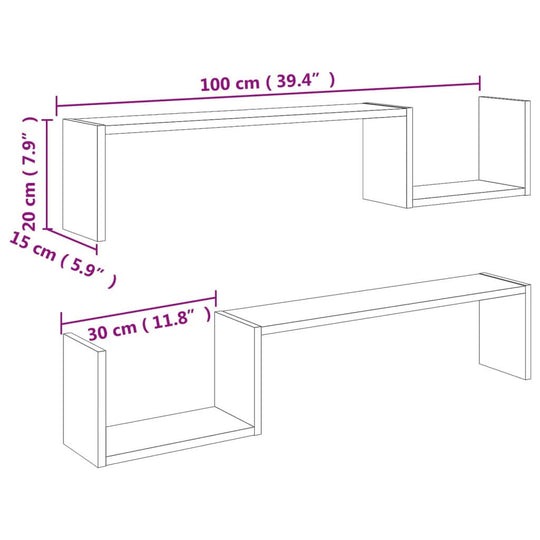 Wall Shelf 2 pcs Sonoma Oak 100x15x20 cm Engineered Wood