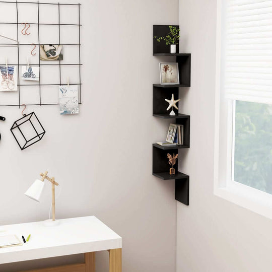 Wall Corner Shelf Black 20x20x127.5 cm Engineered Wood