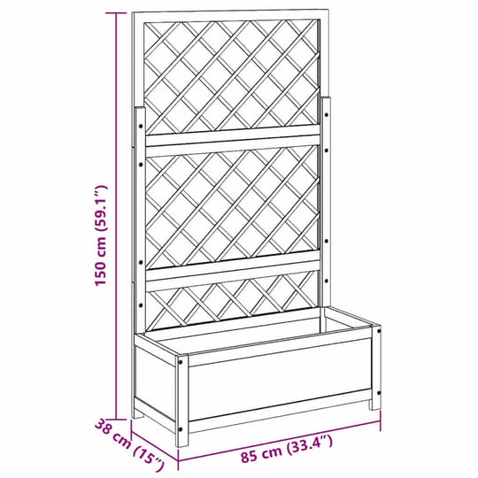 حوض زراعي مرتفع مع تعريشة، 85×38×150 سم، مصنوع من خشب الأكاسيا الصلب