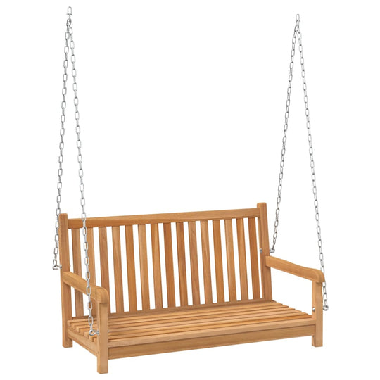 Swing Bench Solid Teak Wood 114x60x64 cm showcasing a smooth finish and durable design for outdoor relaxation.