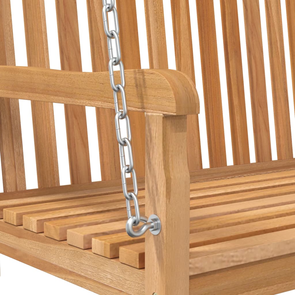 Swing Bench Solid Teak Wood 114x60x64 cm close-up view of swing chain and wooden slats