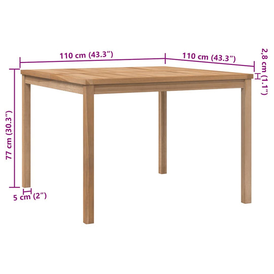 Garden Dining Table 110x110x77 cm Solid Teak Wood