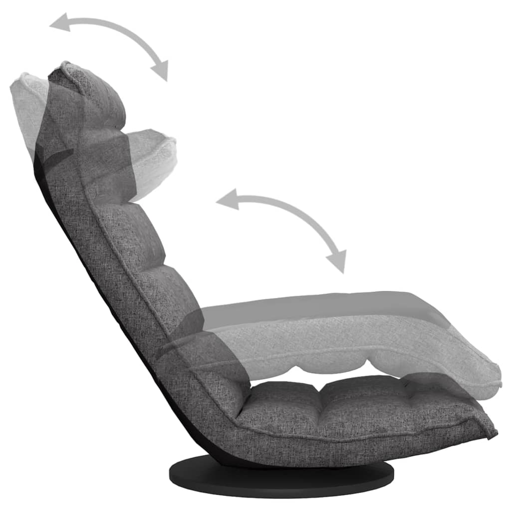 Adjustable light grey swivel floor chair demonstrating multiple reclining positions for optimal comfort.