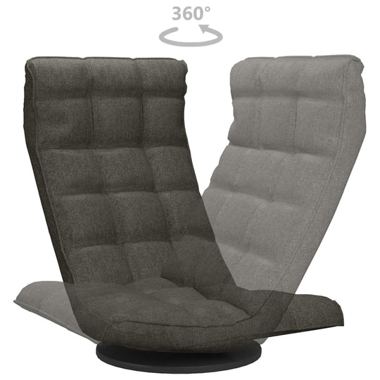 Swivel floor chair in dark grey fabric with adjustable backrest, ideal for comfort in outdoor living spaces and activities.