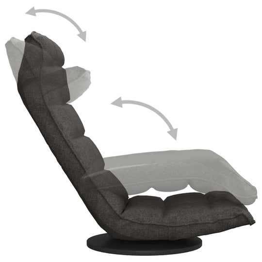 Swivel floor chair in dark grey fabric with adjustable reclining feature, ideal for outdoor and home use.