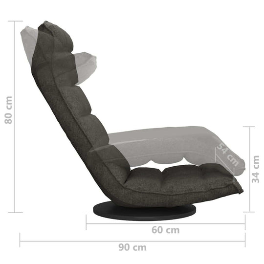 Dark grey swivel floor chair with adjustable angles, ideal for outdoor furniture and garden lounge set. Dimensions shown for clarity.