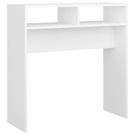 Console Table 78x30x80 cm Engineered Wood in white finish with open shelves for storage and display.