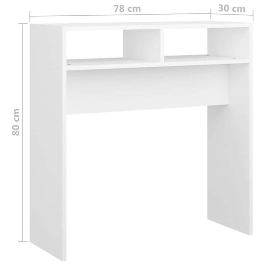 Console Table  78x30x80 cm Engineered Wood in white finish with open storage for organization.