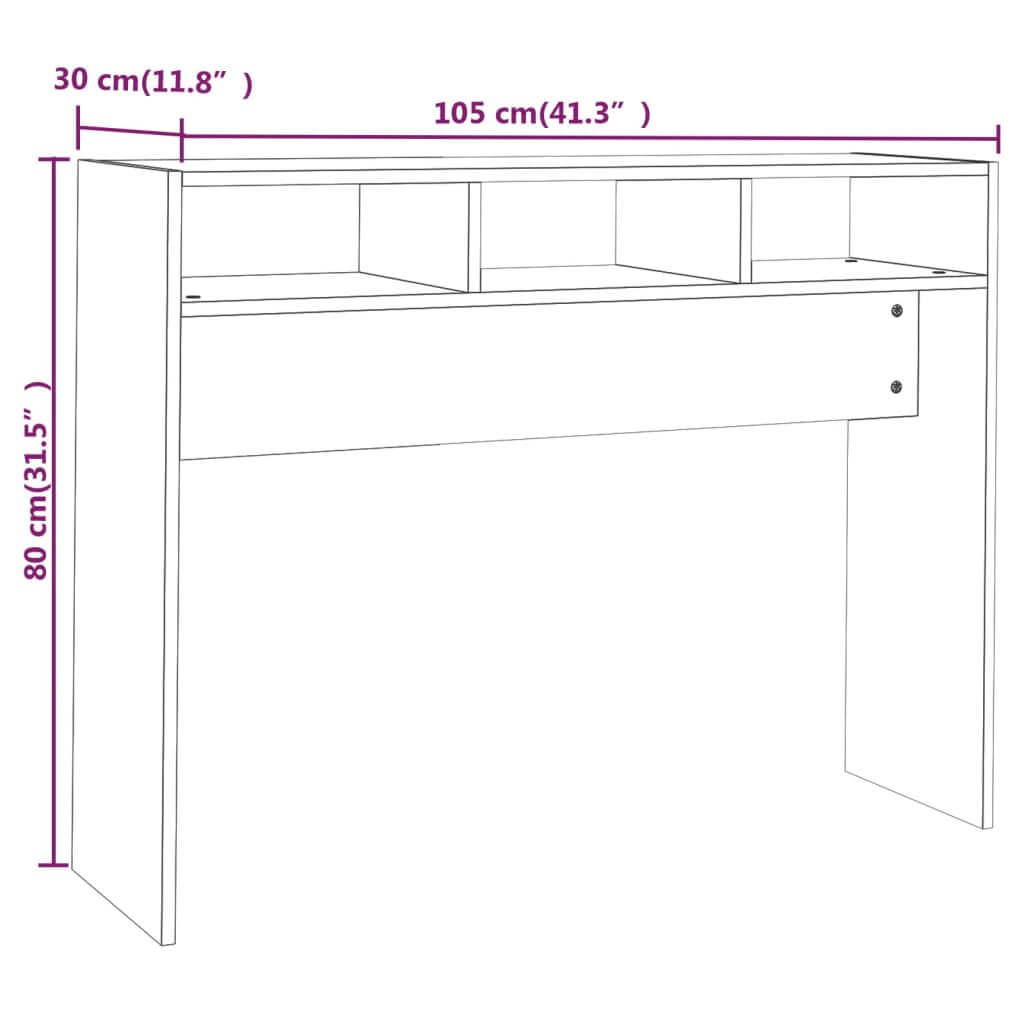 Console Table  105x30x80 cm Engineered Wood dimensions drawing with measurements for storage and organization.