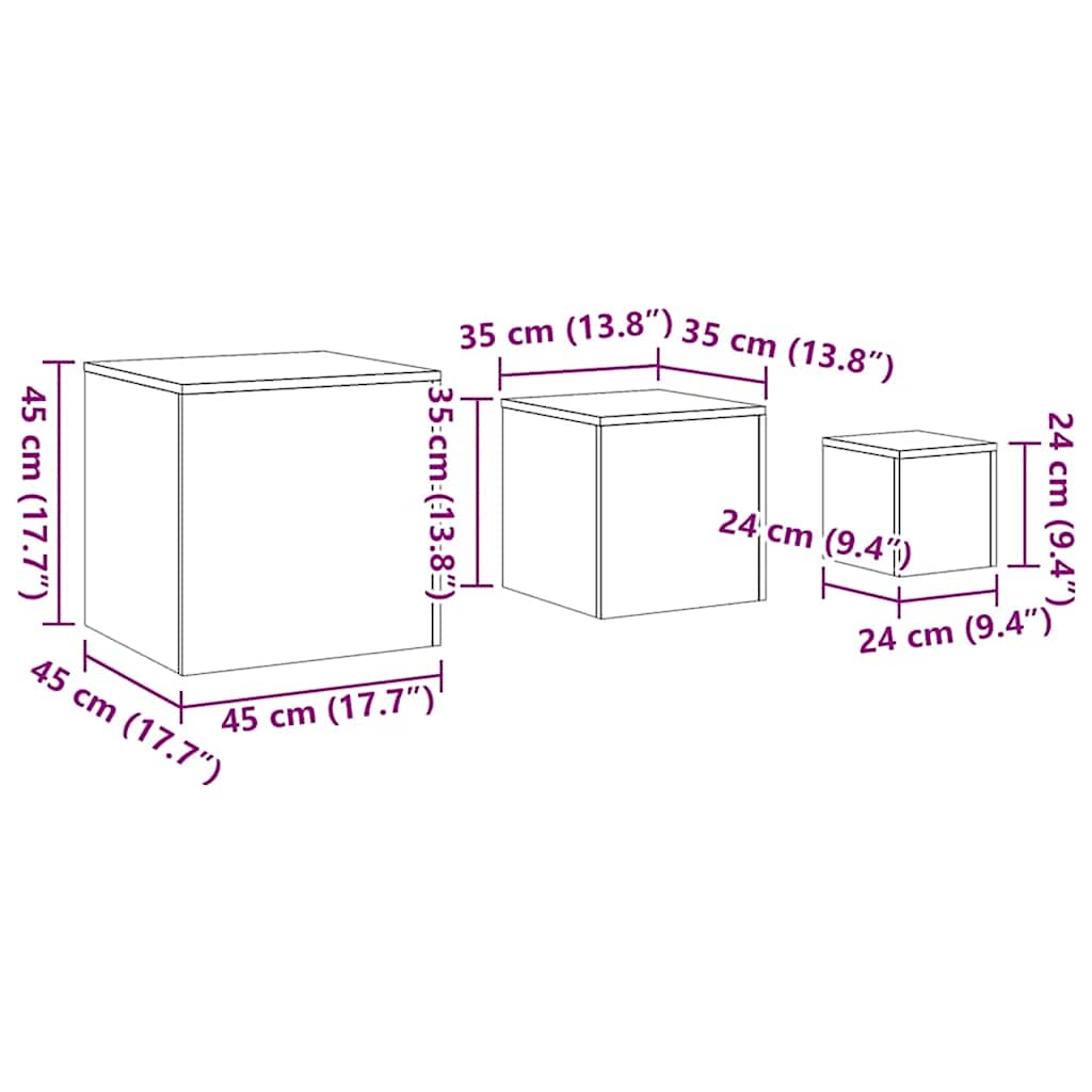 Dimensions diagram of Side Tables 3 pcs Engineered Wood