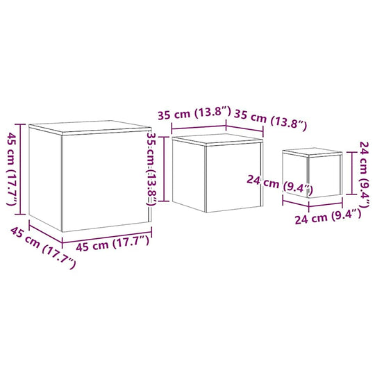 Dimensions diagram of Side Tables 3 pcs Engineered Wood