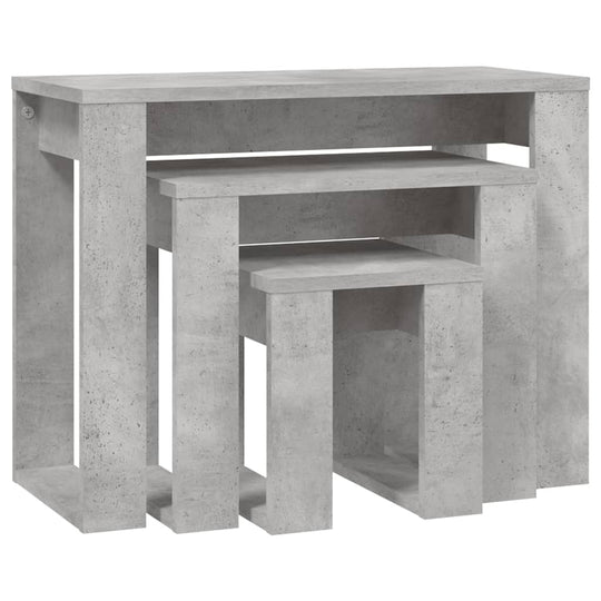 Nesting Tables 3 pcs Concrete Engineered Wood featuring a contemporary design for space-saving solutions.
